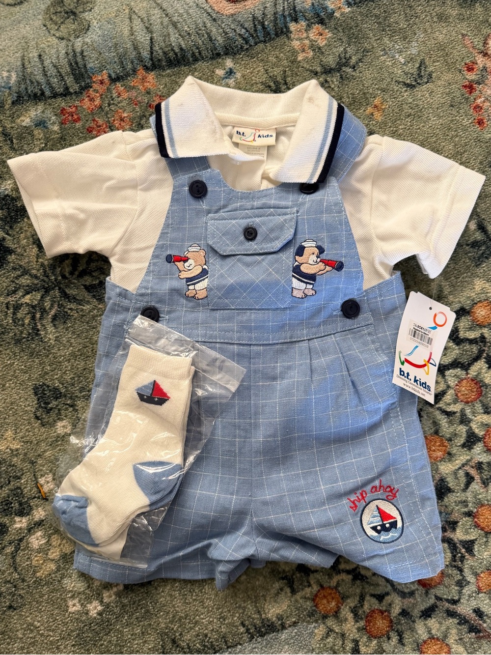 Vintage NWT Nautical Sailor Baby 3pc set, 12mo outfit, Bon Marchè, sailboat
